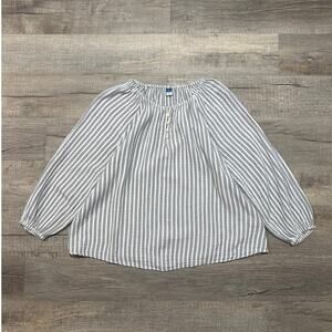 Old Navy XL Cotton Gauze Cottagecore Balloon Sleeve Top Striped Henley Beach